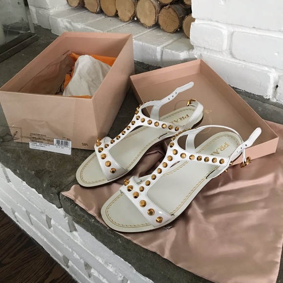 Prada studded gladiator Sandals white size 38.5 - Picture 3 of 7